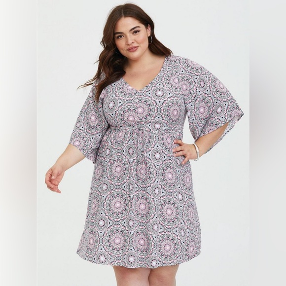 🌟NEW Torrid Ivory Pink Print Challis Strappy Back Skater Dress Plus Size 4X - Picture 4 of 12